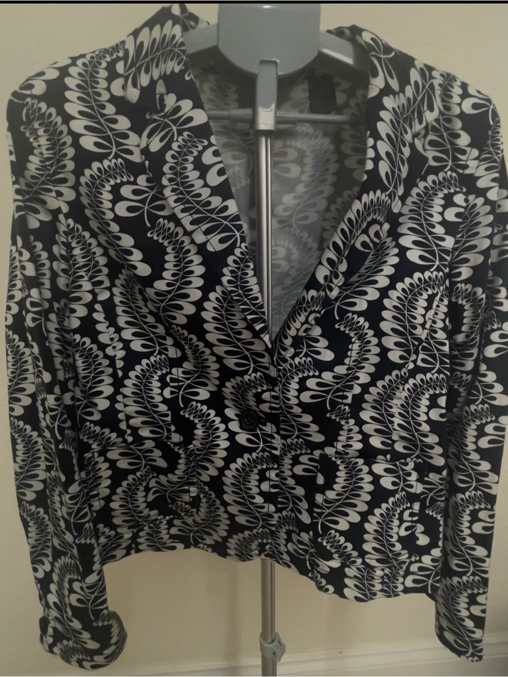 Liz Claiborne Black White Geometric Leaf Print Blazer Jacket Size 14